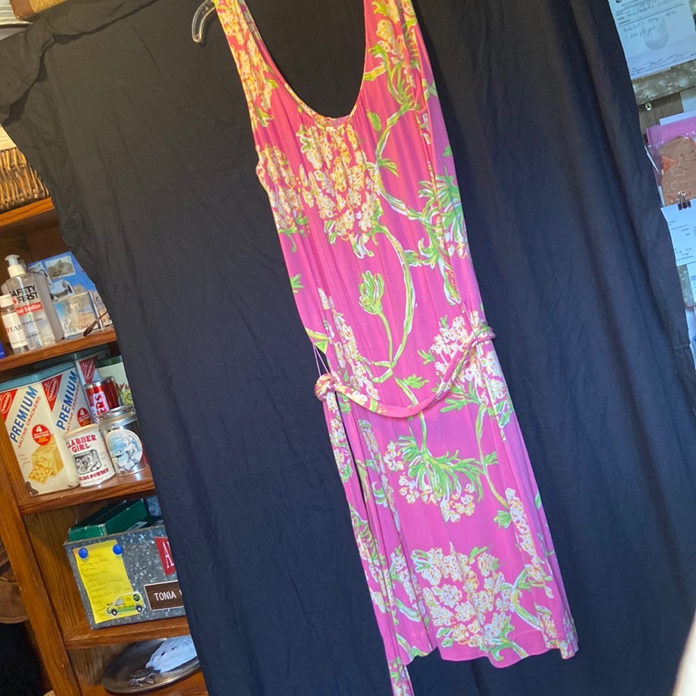 Lilly Pulitzer XL silk/cotton dress with self-belt
